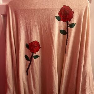 Lauren Moshi Cream Kimono with Red Rose & Chain Design